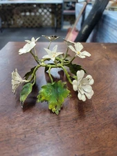 Vintage Italian Toleware Tole Candle Holders Or Chandelier Ring Part Flowers