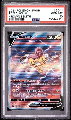 2023 POKEMON SWORD AND SHIELD CROWN ZENITH #GG41 FA/RAIKOU V PSA 10