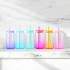 6x 16oz Ombré Acrylic Plastic Cups with Lids and Straws Reusable Plastic Cups