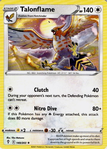 Talonflame 140/203 Rare Evolving Skies Pokemon Lightly Played