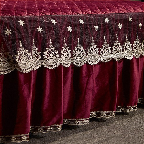 European Lace Velvet Bedspread Ruffle Bedskirt Queen King Quilted Bed Cover 3pcs - Picture 3 of 42
