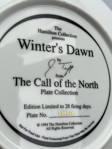 1994 Winter's Dawn de J. Tift Call of the North Hamilton Plate Collection Wolves - Imagen 2 de 9