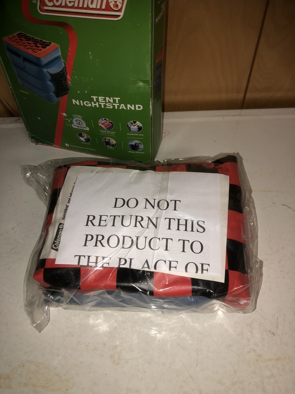 Coleman Tent Nightstand Checkers Game Storage Cooler Table Mesh Pocket