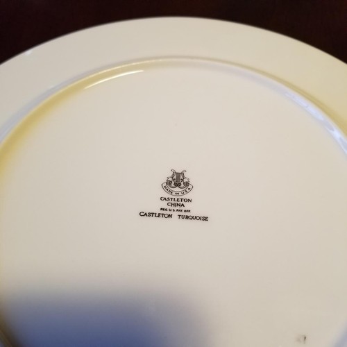 CASTLETON TURQUOISE CHINA DINNER PLATE,PLATINUM TRIM,1958,10 3/4" WIDE,USA,EXC.! - Picture 3 of 8