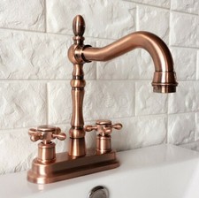 Antique Red Copper Bathroom Faucet 2-Handle 4 Inch Centerset Sinks Mixer Tap