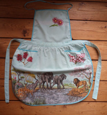 Vintage Retro Full Pinafore Apron Safari Scene Wild Animals 2 Pockets Cotton
