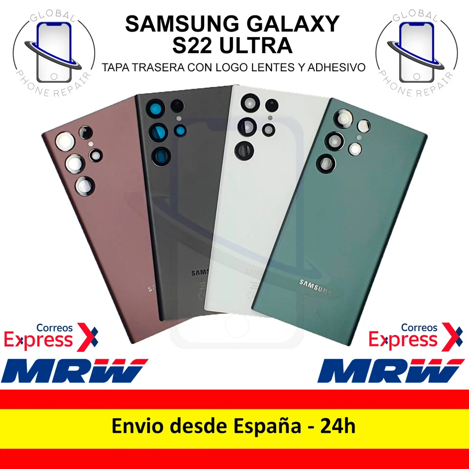 Tapa Trasera Cristal para Samsung Galaxy S22 Ultra con Logo Lentes y Adhesivo