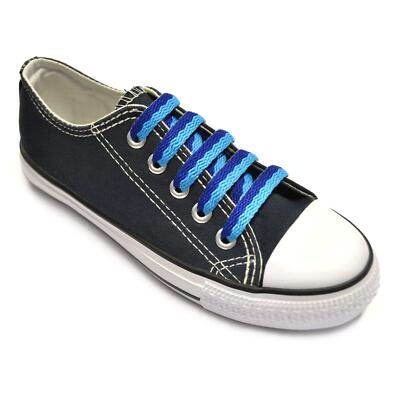 Modische blau/marine gestreifte flache 114 cm, (2 Paar) Stiefel/Schuh Schnürsenkel
