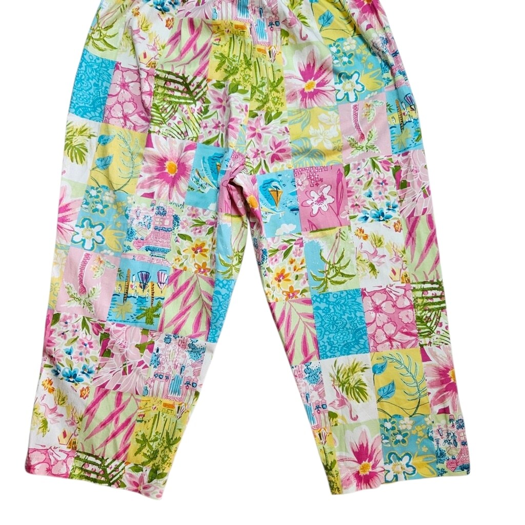 Pink and Blue Patchwork Capris with Tropical Flair - image 4