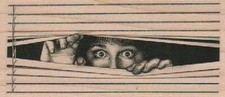 Peeking Through Venetian Blinds 2 x 4 1/4" Rubber Stamp, Scared Stamp, Peeking