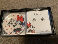 Disney's Minnie Mouse Clear Crystal Stud in Sterling Silver w/Bonus Trinket Dish