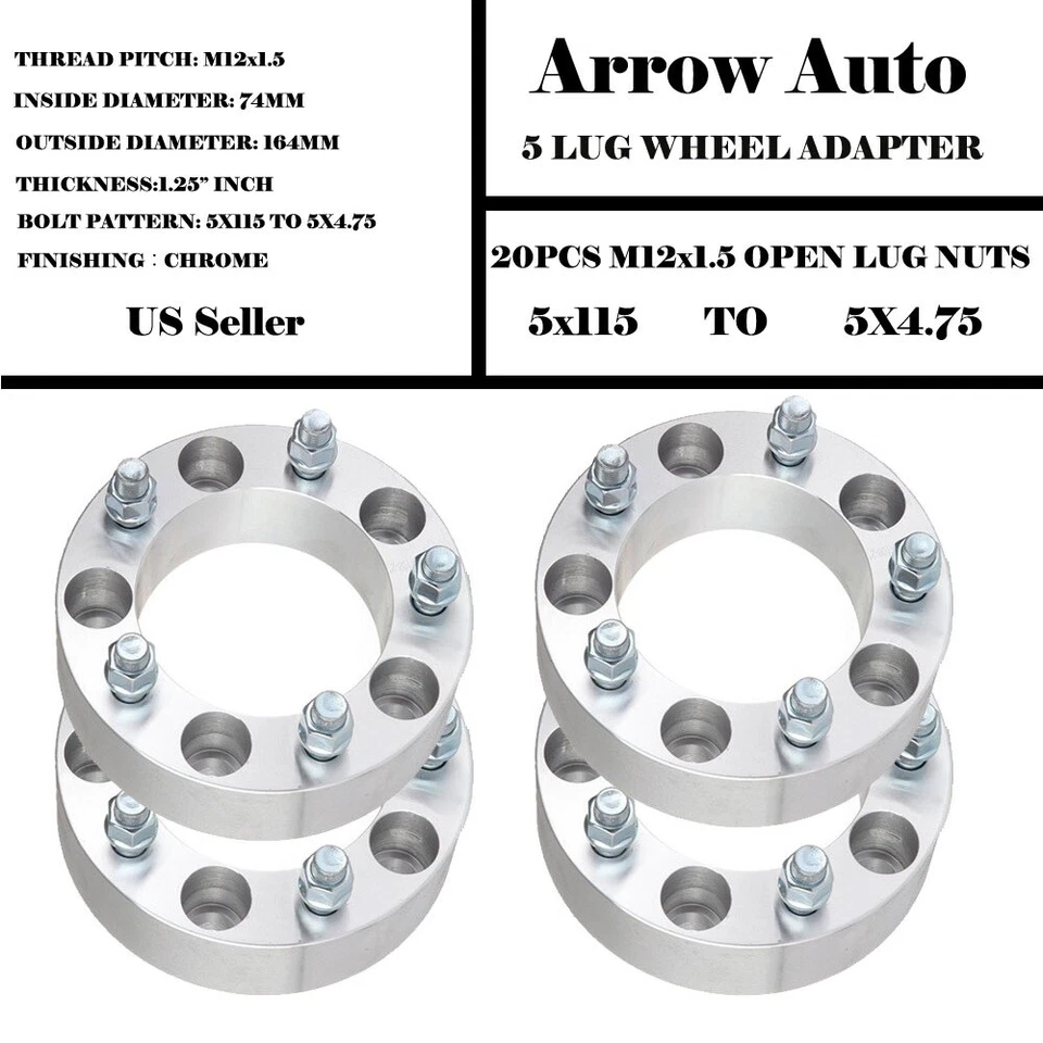 Adaptadores de rueda 4 piezas 5x115 a 5x4,75" ¦ Modelos Cadillac espaciadores 1,25" espesor 12x1,5 Foto 2 de 2