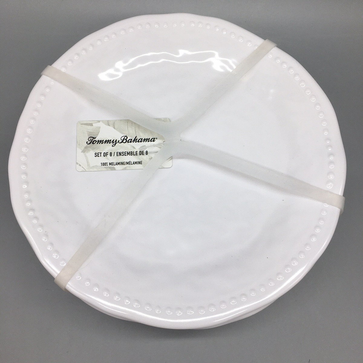 x8 Tommy Bahama Melamine Salad Plate Set White Wave Hobnail Dotted Edge 9