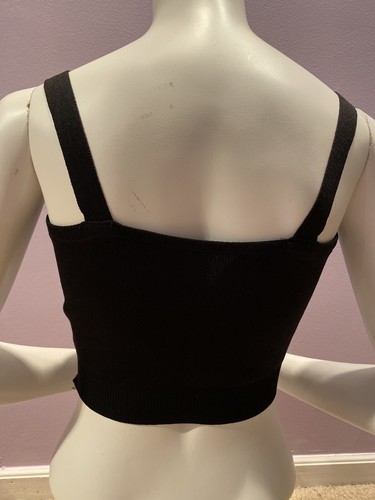 NWT WOMEN'S SEXY CROP ZIPPER KNITTING WITH HOLE BLACK STRAP TANK TOP MEDIUM SIZE - Picture 3 of 4
