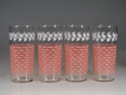 Set of 4 Vintage MCM Federal Glass Pink & White Ice Tea Tumblers c.1950