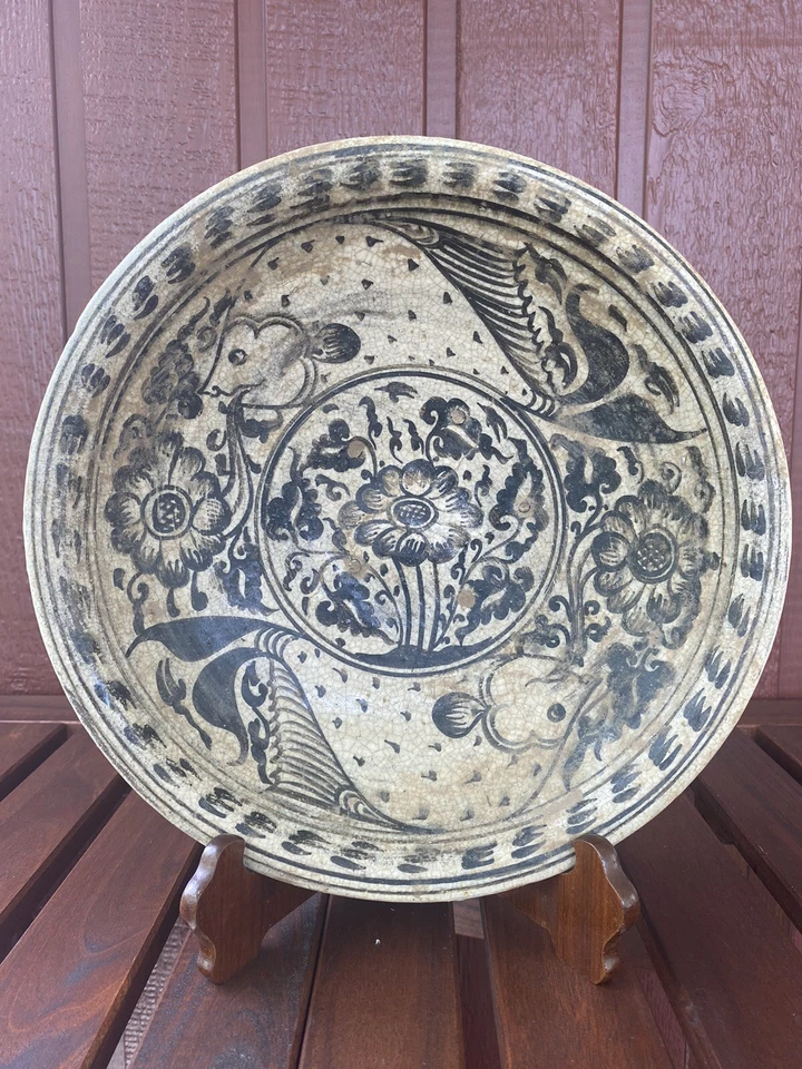 (#3) Сукхотай синий и белый керамики блюдо/тарелка рыбы и лиственные 15-16 века - Изображение 3 из 4