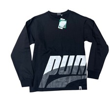 New Puma Black Sweatshirt Size Large 14-16 Crew Neck Large Logo Long Length