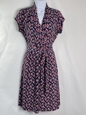 LIZ Claiborne Women’s Sz S Pink/Navy Stretch Tie Cap Sleeve Wrap A-line Dress