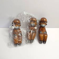 Set of 3 Vintage Wood Hand Carved Cow Shelf Sitter Folk Art Indonesia