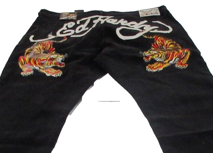 [Ed Hardy]* Denim Jeans * バギーフィット デニム Ed Hardy Men's Denim Black Slim Fit Crawling Tiger Print