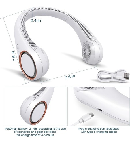 Portable Bladeless Neck Fan – Hands-Free Personal Cooler w/ 3 Speeds – New - 第 3/4 張圖片