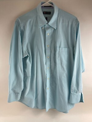 Chaps Shirt Men's Size Large 16-16.5 Solid Blue Button Down Long Sleeve Pocket