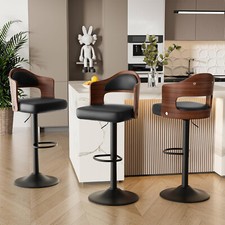 Swivel Bar Stools Set of 3, Wooden Upholstered PU Leather Barstools with Back 