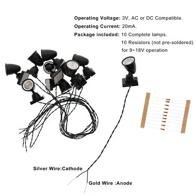 10pcs Model Railway O Scale 1:50 Christmas Village Street Lights Spotlight LEDs