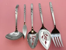 5 Pces SERVICE UTENSILS Oneida CAPISTRANO Stainless DELUXE Engraved single ROSE