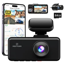REDTIGER F17 4K Dash Cam 5G WiFi 3 Channel ,Front and Rear Inside, 64GB SD Card