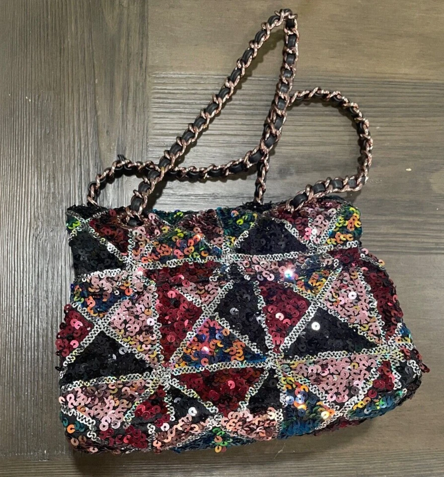 Bolso Bandolera Aldo Glam Brillante Lentejuelas Adornado y Metal Dorado Rosa Retro/Y2k Foto 3 de 4