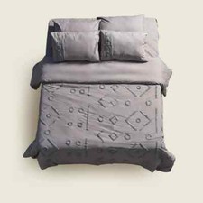 Elegant Farmhouse Duvet Cover,Gray Tufted Bedding Comforter In Zip Closure