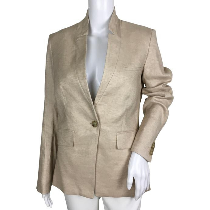 Veronica Beard Women's Upcollar Linen Dickey Jacket Beige Sz 12