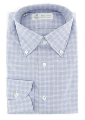 Luigi Borrelli Hellblau Karierte Baumwollbluse - Slim - 15.75/40 (187)