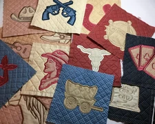 Set of 16 Unfinished Embroidery Quilt Blocks - Country Western Theme ~8x8" each