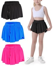 Girls Flowy Shorts, 2 in 1 Preppy Butterfly Shorts with Spandex Liner for Che...