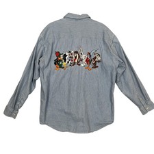 Vintage Looney Tunes Shirt Mens Large Blue Striped Embroidered Warner Bros 90s