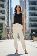 Women s Black Sleeveless Sweater With Cream Trim, Very Good Condition
