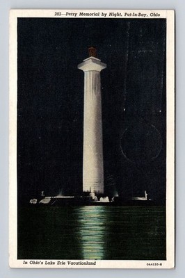 Put-In-Bay OH-Ohio, Perry Memorial By Night, Antique, Vintage c1943 Postcard