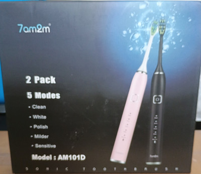 7am2m AM101D Sonic Electric Toothbrush, Black, 5 Speeds, Unisex Adults