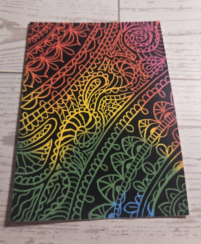 ACEO Original Rainbow Miniature Scratchboard - Mandala - by Nicole Cress