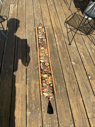 Vintage TAPESTRY BELL PULL WALL HANGING BRASS METAL 48”