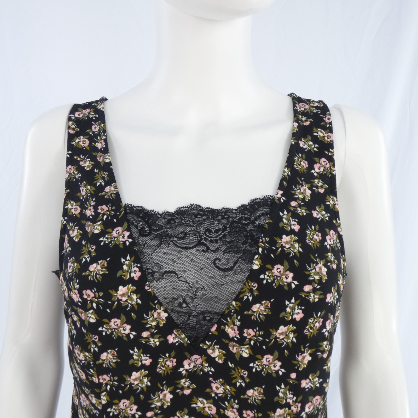 H&M Black Floral Midi Dress UK 10 90s Slip Style Lace V Neck Minimal thumbnail 2