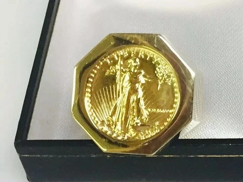 Without Stone Men's Lady Liberty Coin Wedding Ring 14K Yellow Gold Plated Silver