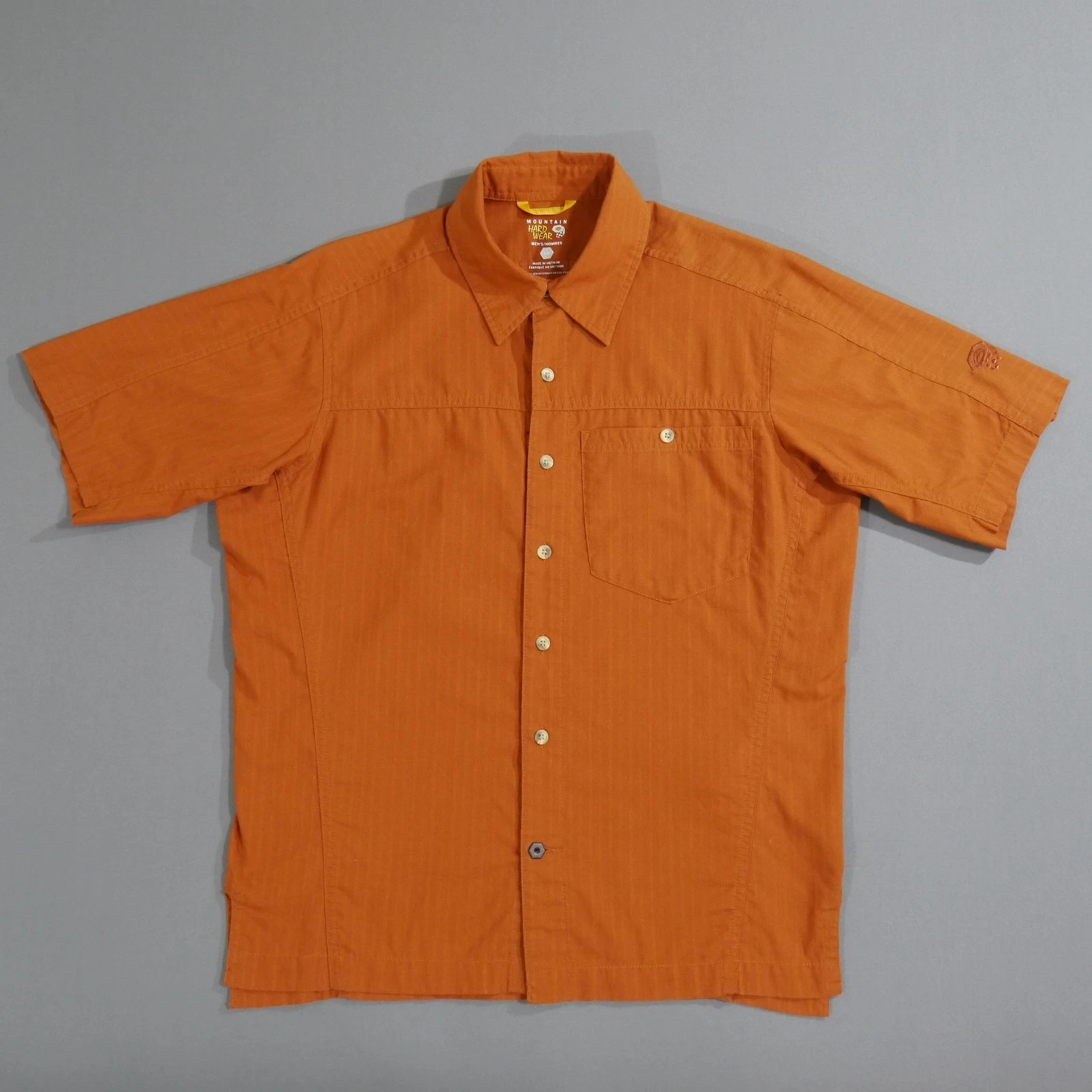 Mountain Hard Wear Men's Small Short Sleeve Button Up Shirt Burnt Orange Organic