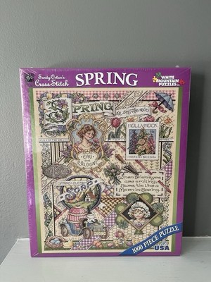 Rare New Sealed White Mountain Sandy Orton Spring Cross Stitch 1000 PC Puzzle