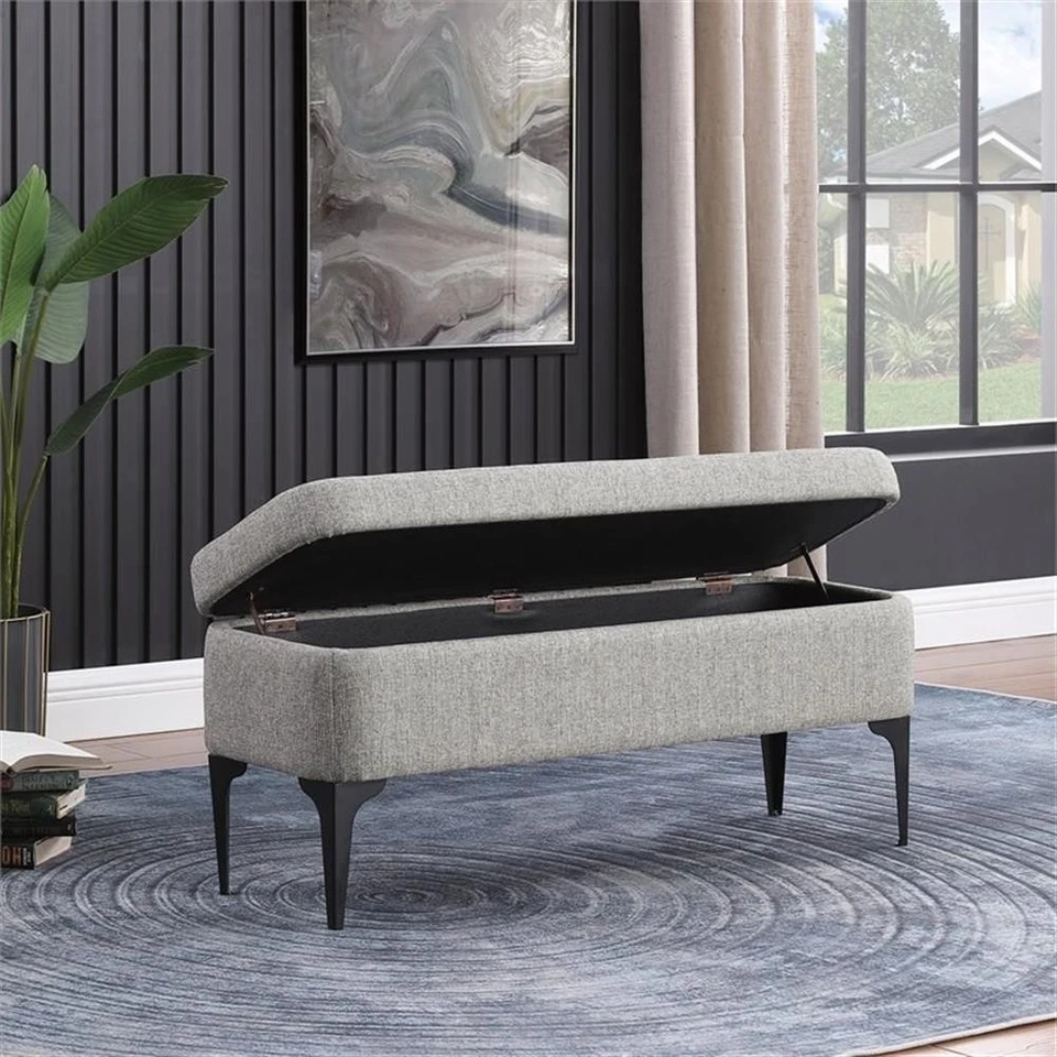 HomePop 17.5" Large Modern Sustainable Woven Fabric Storage Bench in Gray - Image 3 of 4