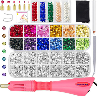 Hot Fix Rhinestone Applicator Tool Kit, 3400Pcs 3/4/5Mm Glass Hotfix Rhinestones