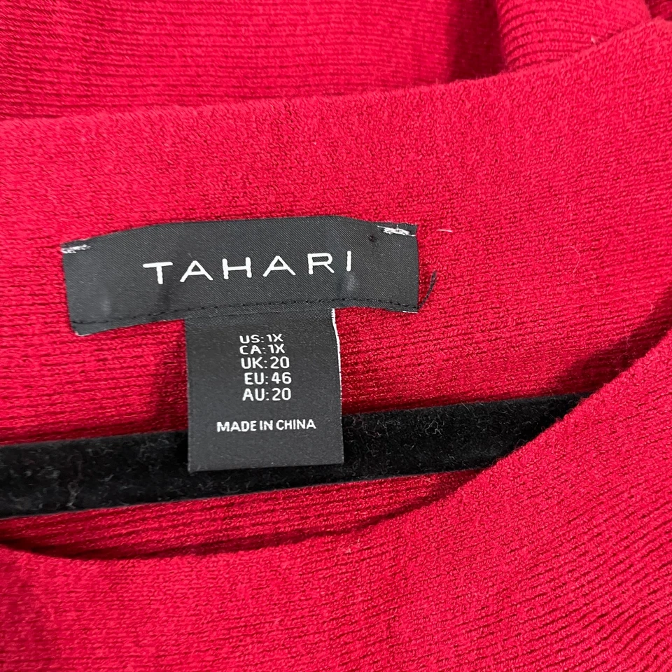 Top Tahari para mujer 1X rojo tejido adornado manga larga túnica informal carrera oficina Foto 4 de 4