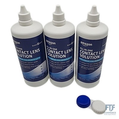 Amazon Basic Care All-In-One-Lösung mit Natriumhyaluronat, 360ml, 3er-Pack